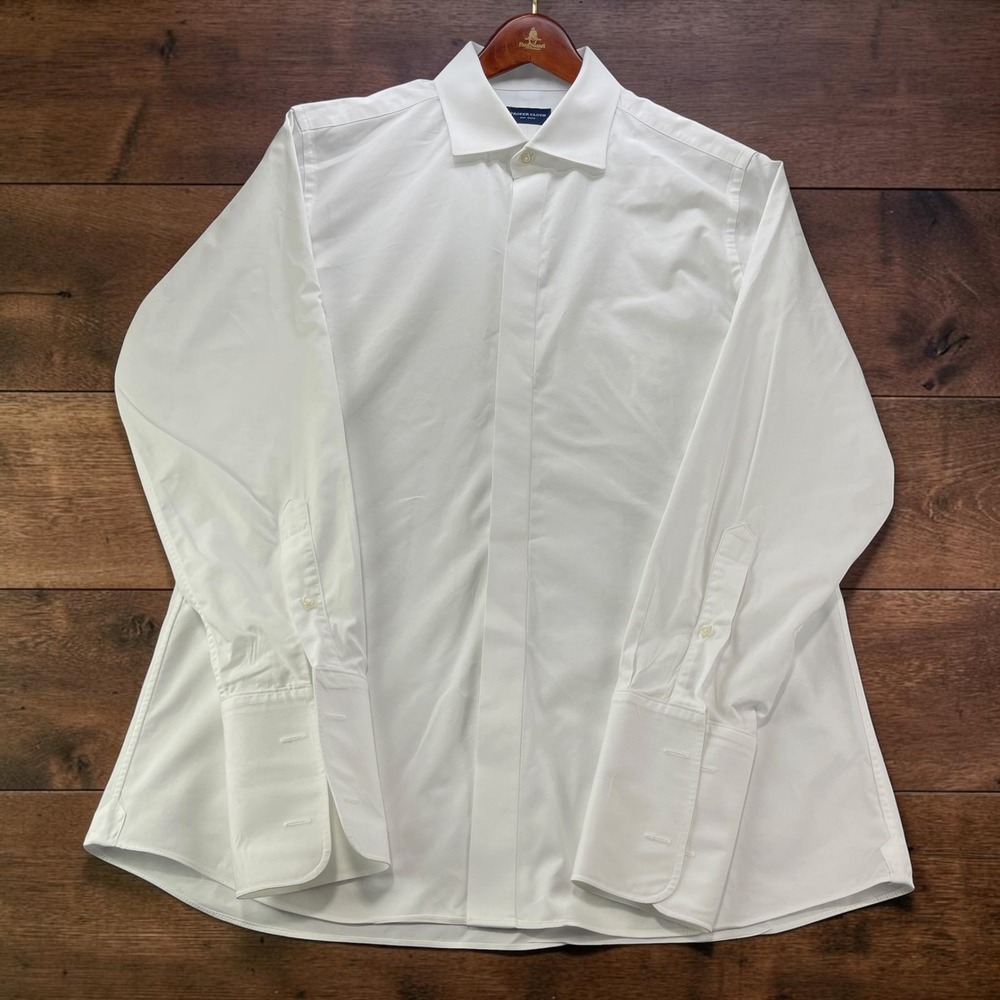 Proper Cloth Mens White Cotton Dress Shirt French Cuffs Hidden Placket 17.5/34